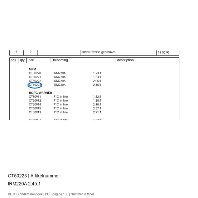 Keerkoppeling ZF220-3.00R - Vetus - CT50223