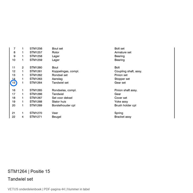 Tandwiel set - Vetus - STM1264