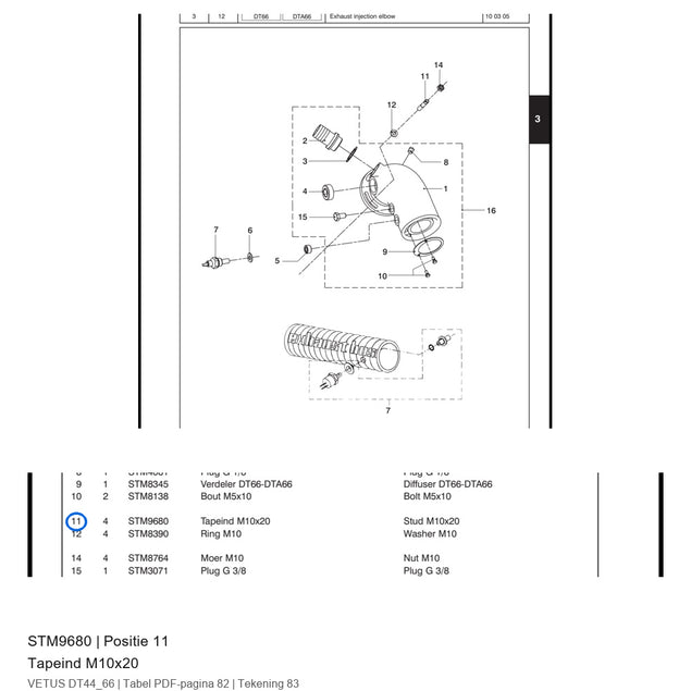 Tapeind M10x20 - Vetus - STM9680