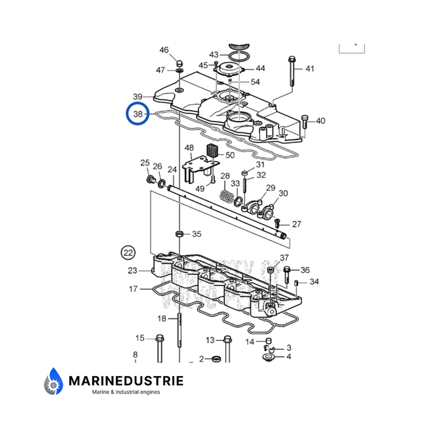 Volvo Penta D2-40 Kleppendekselpakking tekening - 3887222