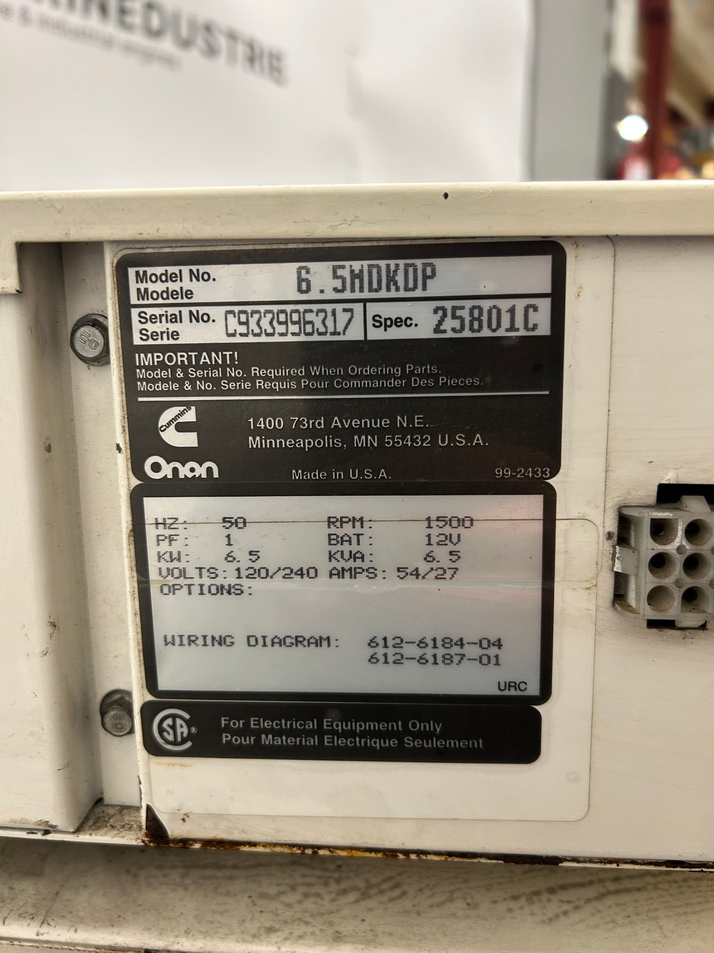 Cummins Onan 6.5kVA 6.5MDKDP Marine Generator Set