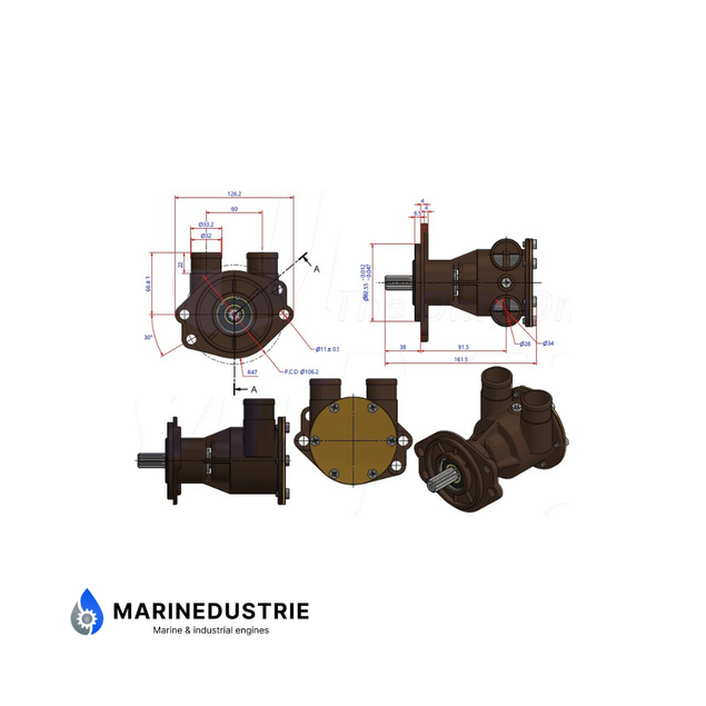John Deere - 4039DFM01, 4045TFM01, 6068DFM01, 6068TFM01, 4045TFM75, 4045DFM70, 6068TFM75/TFM76, 6068SFM50, 6068TFM50, 4045DFM50, 4045TFM50 - impellerpomp
