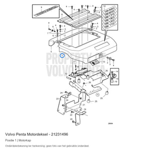 Volvo Penta motordeksel 21231496, positie 1 in de onderdelentekening