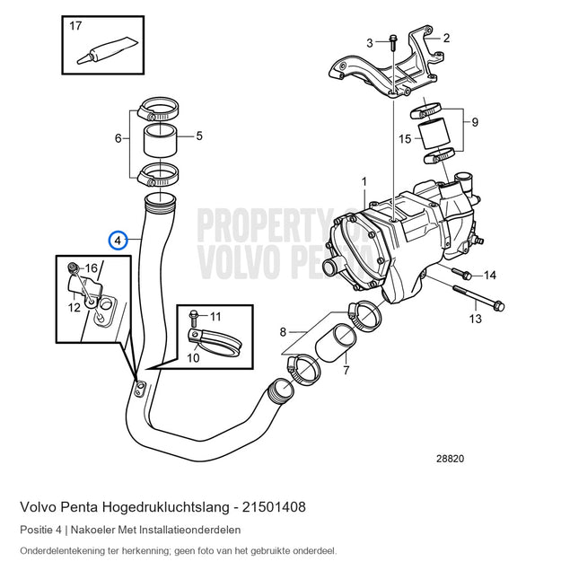Volvo Penta hogedrukluchtslang 21501408, positie 4 in de onderdelentekening
