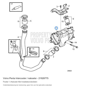 Volvo Penta intercooler / nakoeler 21928775, positie 1 in de onderdelentekening