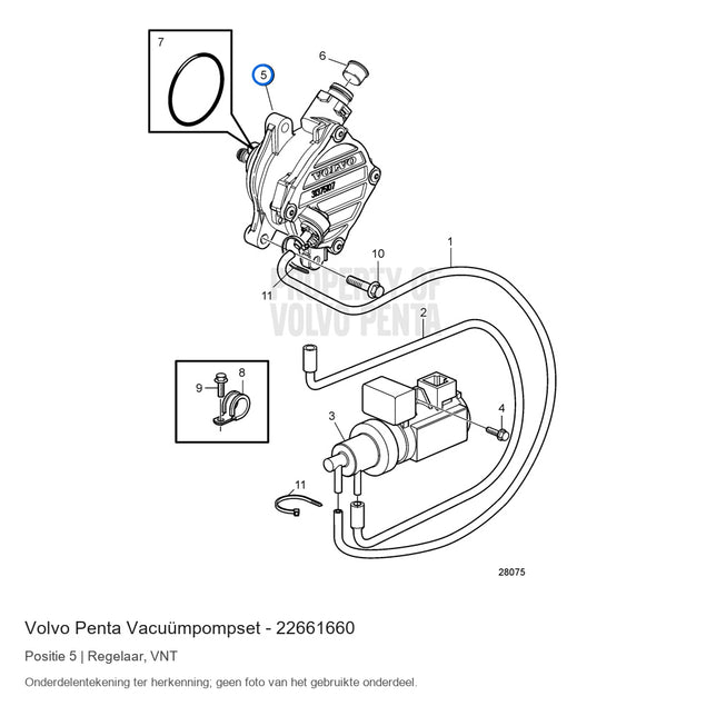 Volvo Penta vacuümpompset 22661660, positie 5 in de onderdelentekening