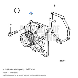 Volvo Penta waterpomp 31293456, positie 4 in de onderdelentekening