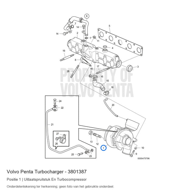Volvo Penta turbocharger 3801387, positie 1 in de onderdelentekening