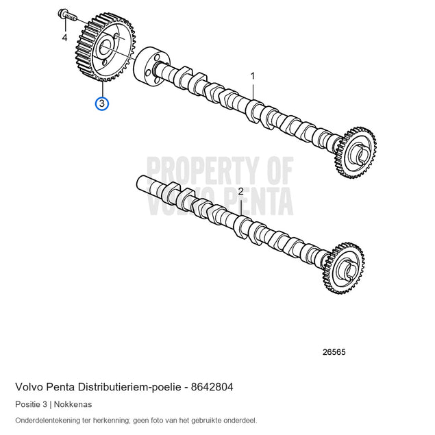Volvo Penta distributieriem-poelie 8642804, positie 3 in de onderdelentekening