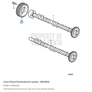 Volvo Penta distributieriem-poelie 8642804, positie 3 in de onderdelentekening