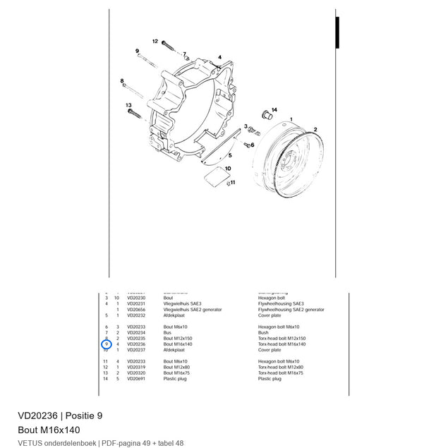 Bout M16x140 - Vetus - VD20236